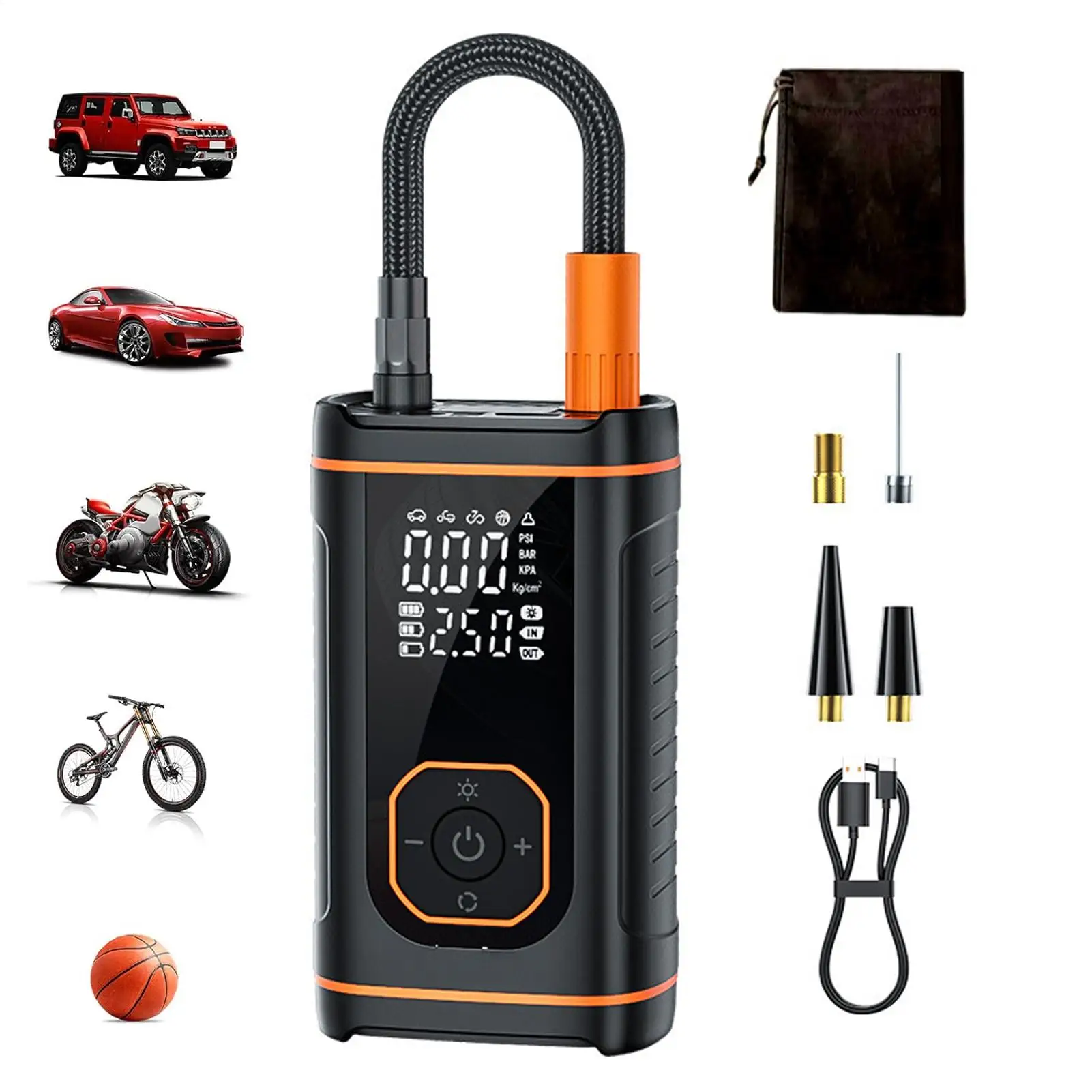 Car Tire Air Pump Portable Rechargeable Digital Display Compressor Car Tire Pump for Vehicle Motorcycle Bicycle Ball Inflator