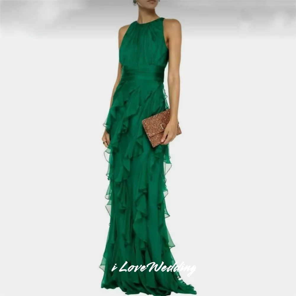 Green O-Neck Evening Dresses 2025 Sleeveless Mermaid Floor-Length Ruffles Prom Dresses Pleated Wedding Party Dresses Customized