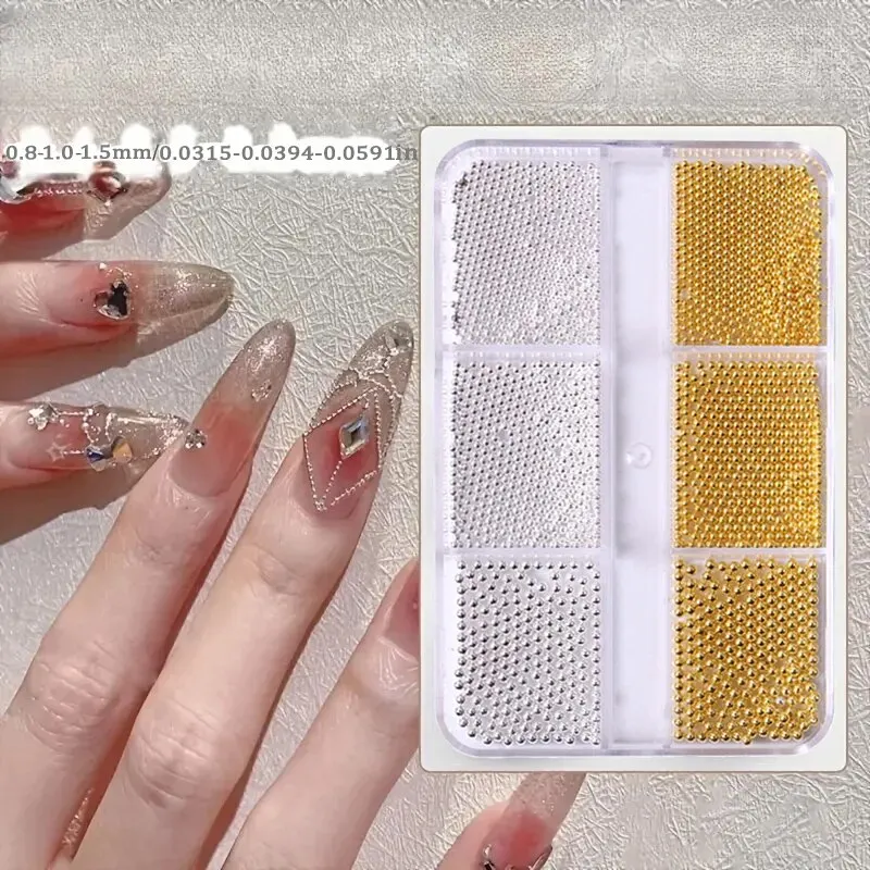 6-siatkowe srebrne złote koraliki kulkowe okrągłe klejnoty DIY dekoracje Mini kulka zawieszki do paznokci materiały jubilerskie do akcesoriów do zdobienia paznokci
