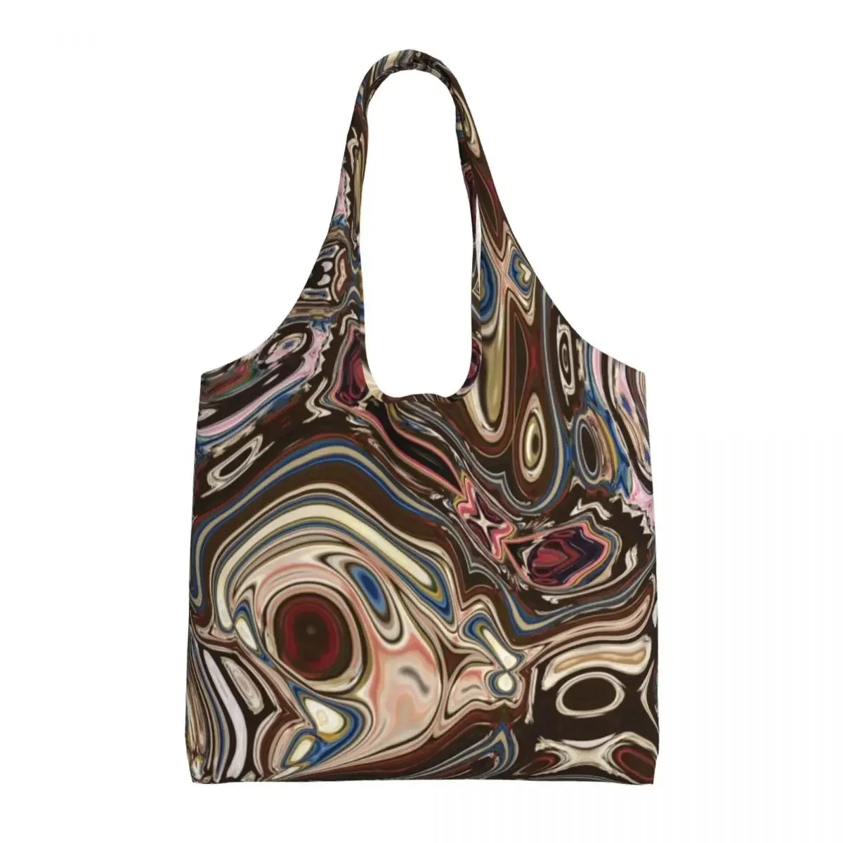 

Custom Chocolate Brown Tan Marble Swirls Mid Modern Canvas Shopping Bag Women Washable Capacity Groceries Shopper Tote Bags