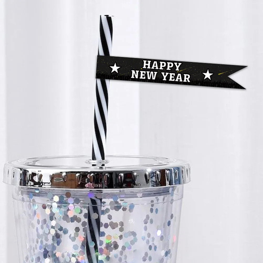 

1 set New Year Straw Stickers Happy Decal Party Decorations Cartoon Themed DIY Accessories Straw Decoration Eve