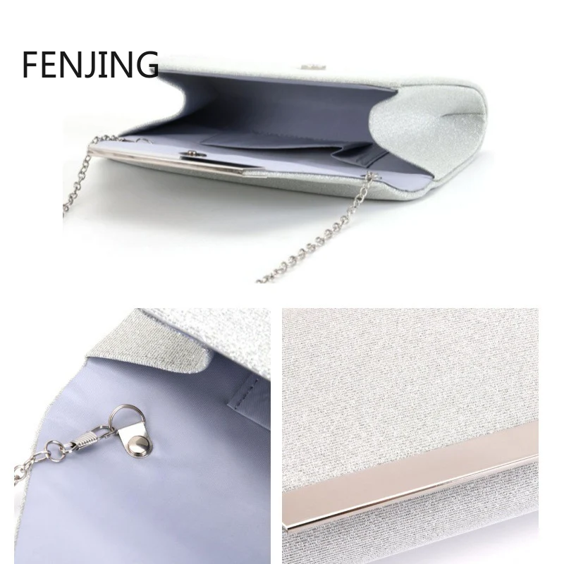 Glitter Clutch Shiny Evening Bags For Women Formal Bridal Wedding Clutch Purse Prom Cocktail Party silver Envelope Chain Bag