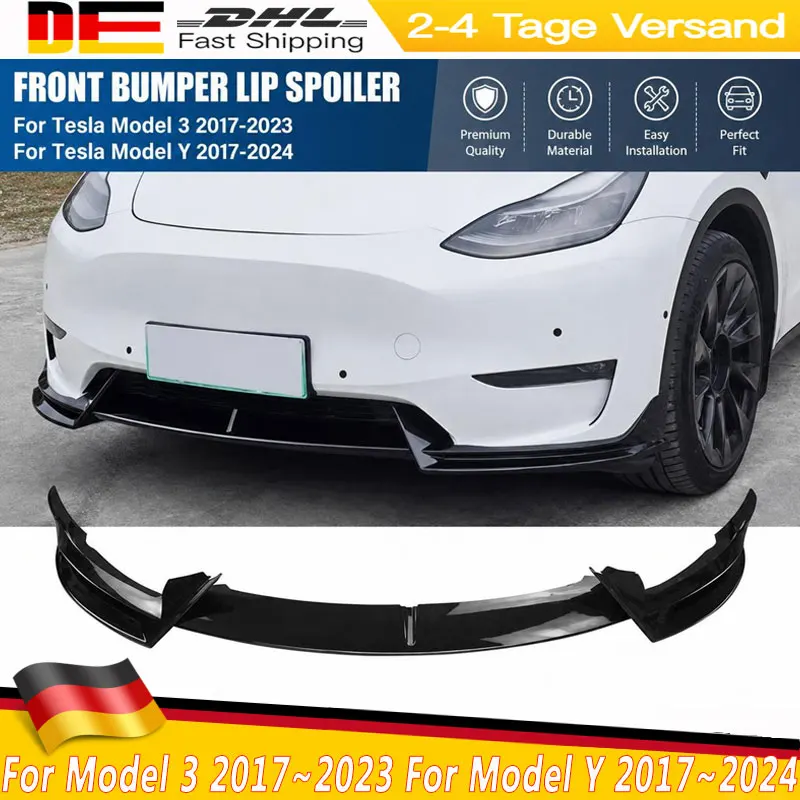 Image of Glänzend schwarze Frontstoßstangenlippe für Tesla Model 3 2017~2023 und Model Y 2017~2024, Frontspoiler-Kit, Karosserie-Spoiler-Splitter-Kit, Tuning