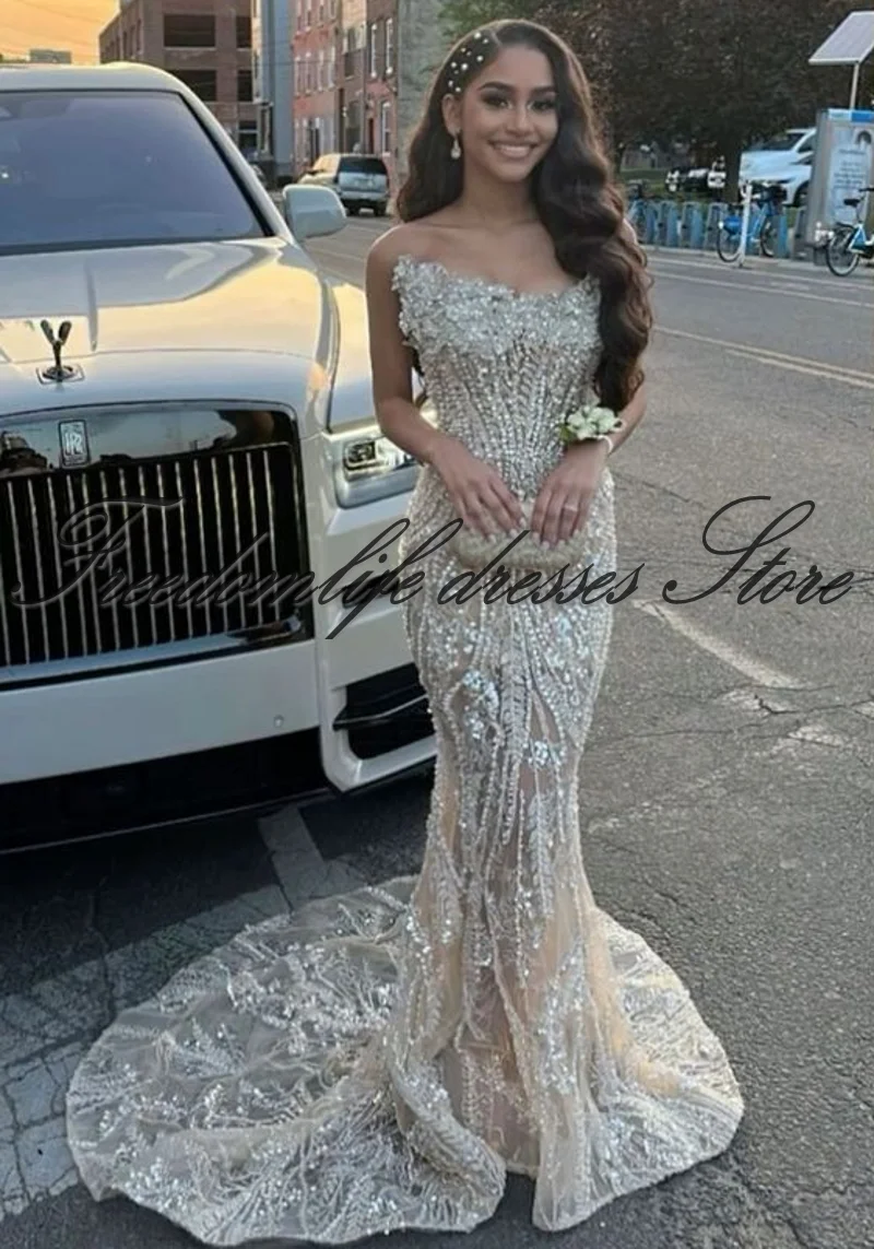 Luxury Mermaid Mermaid Evening Dresses Sequin Beading Elegant Prom Gowns Formal Wedding Party Outfits