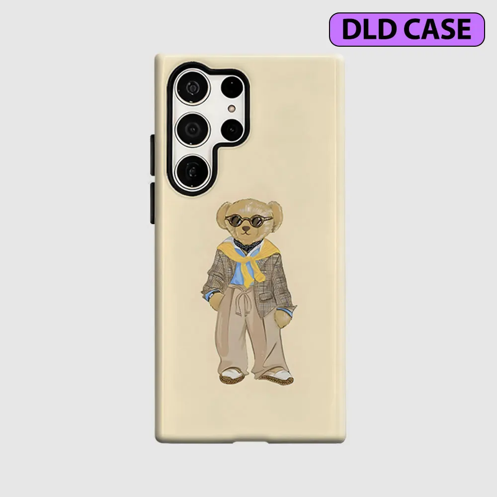 Preppy Fashion Bear For Samsung Galaxy S26 S25 S24 A56 A36 Phone Case Double-Layer Protection Cover for Women Girl