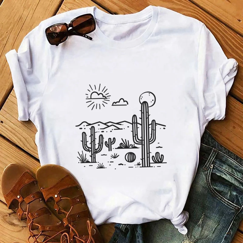 Fashion Desert Cactus T-shirt Stickers Heat Transfer Sticker For Clothing DIY Vinyl Iron on Hot Press Washable Cartoon Applique