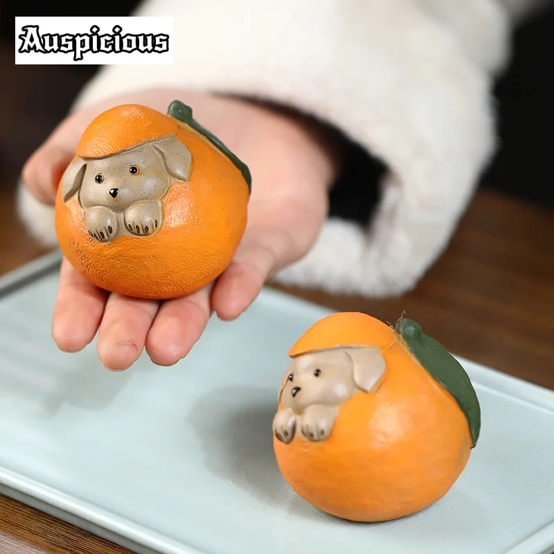 Handmade Zodiac Dog Purple Sand Tea Pet  Fruit Playing Orange Tea Play Figurine Toys Tae Table Decoration Sculpture Accessories