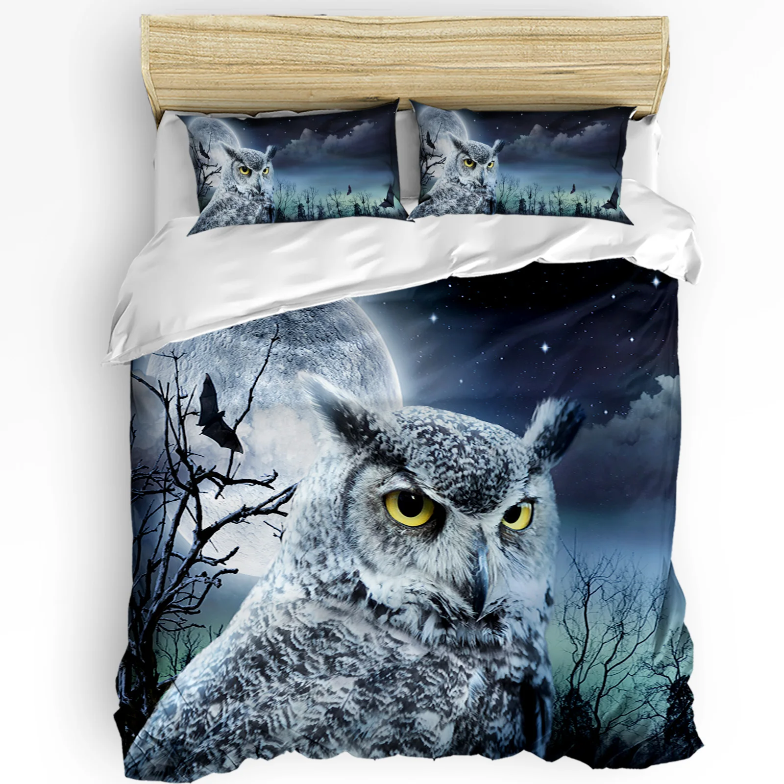 Moon Owl Bat Night Spooky Forest Bedding Set 3pcs Duvet Cover Pillowcase Kids Adult Quilt Cover Double Bed Set Home Textile