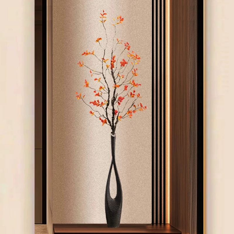 Italian Minimalist Wabi‑Sabi Tall Slim Vase, Ornament for Entryway Cabinet, Wall Niche & TV Stand, Flower Vessel for Living Room