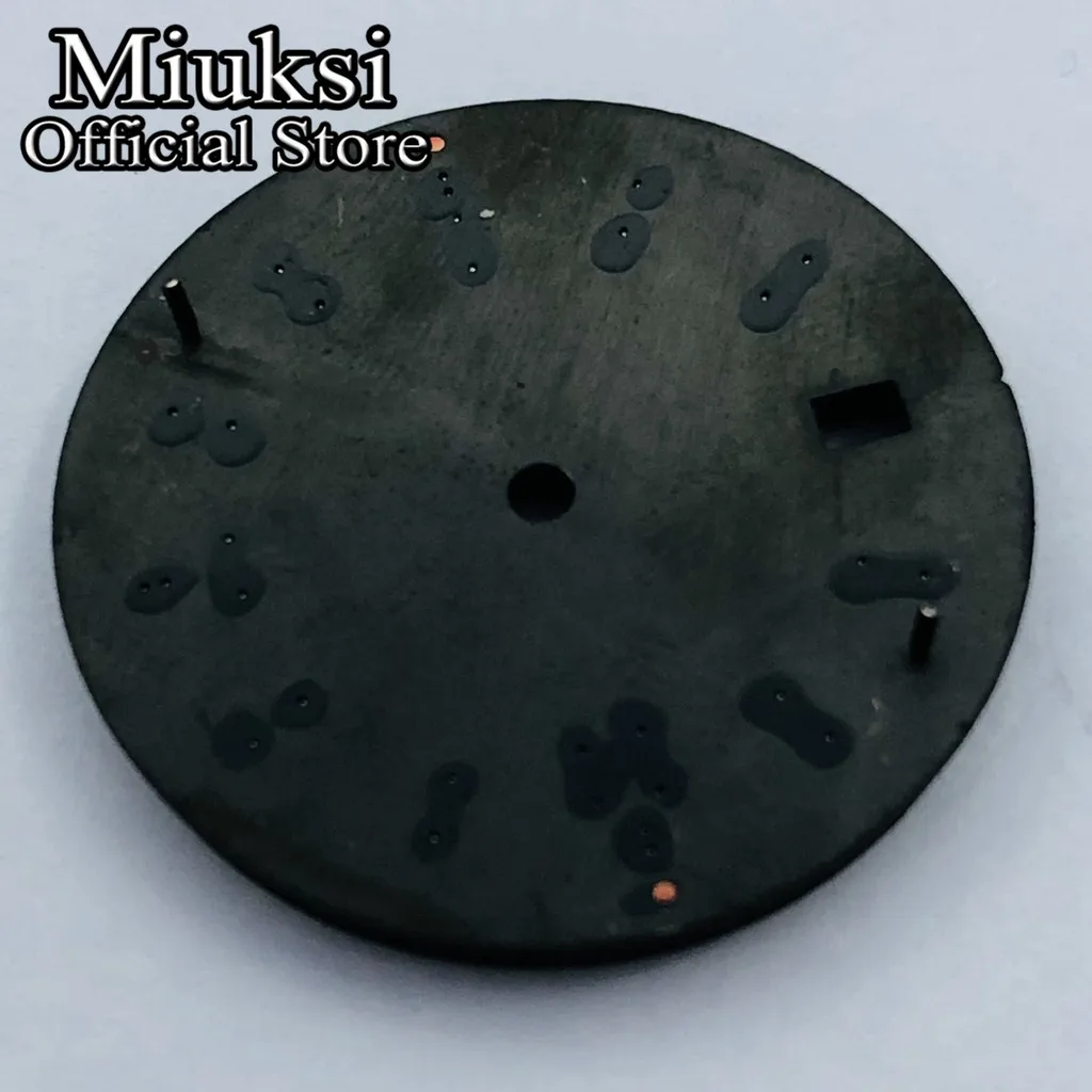 Miuksi 31mm black blue green white watch dial luminous fit NH35 movement