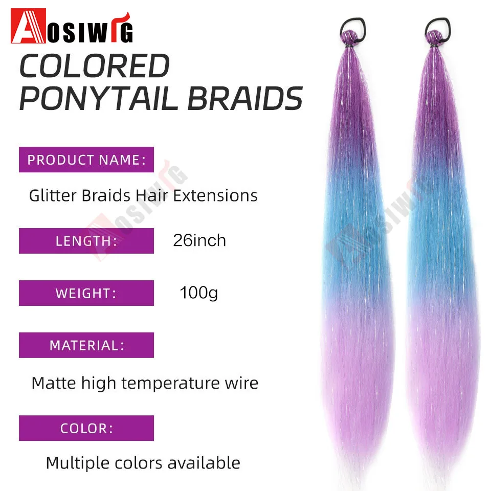26 بوصة الاصطناعية أومبير تجديل وصلات شعر ملونة جديلة الشعر ذيل حصان تمديد طويل مستقيم ذيل حصان هيربيسي ل Wo