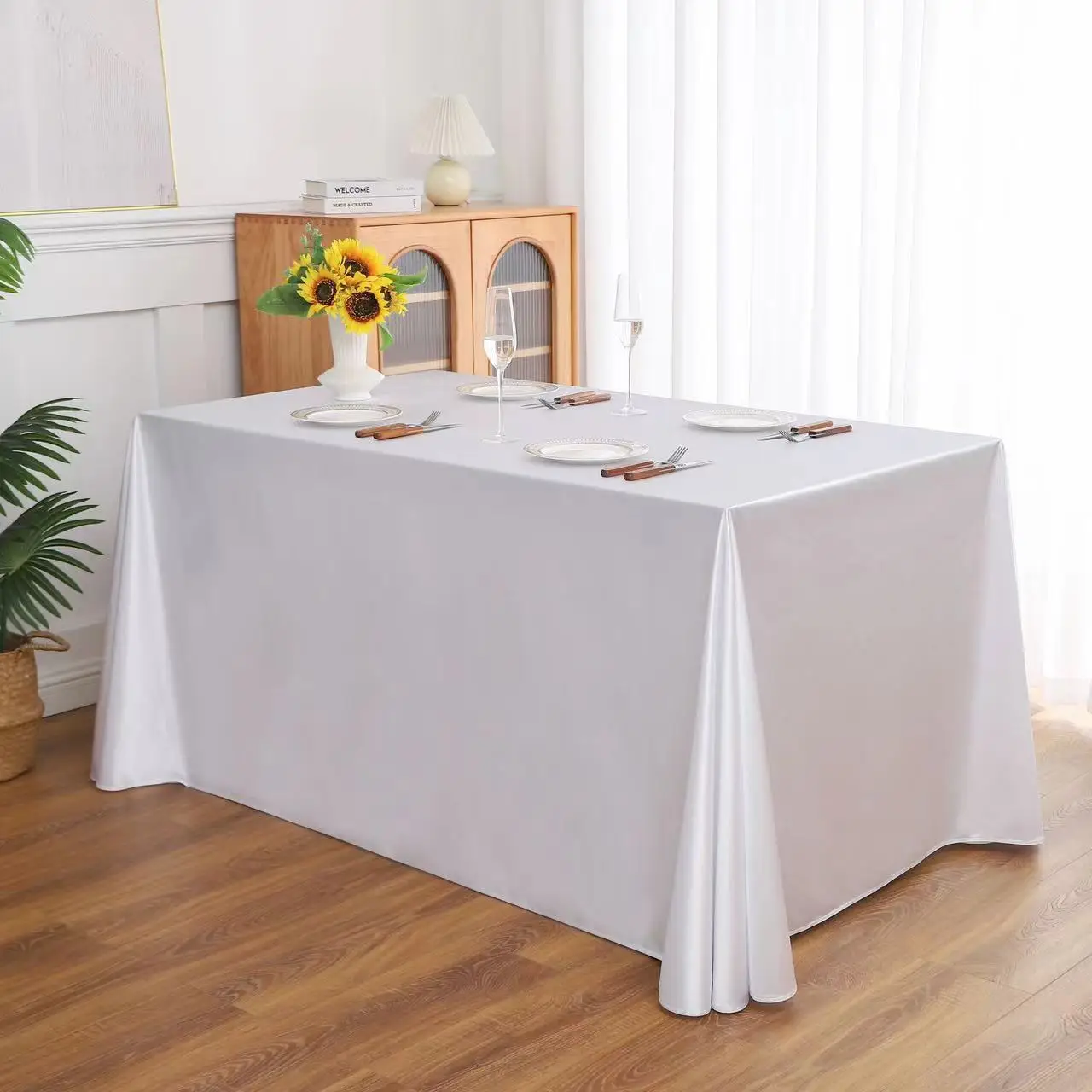 

2024 Solid color Wind free and Oil proof Table Cloth, Conference Tablecloth, Table Skirt, Satin Smooth