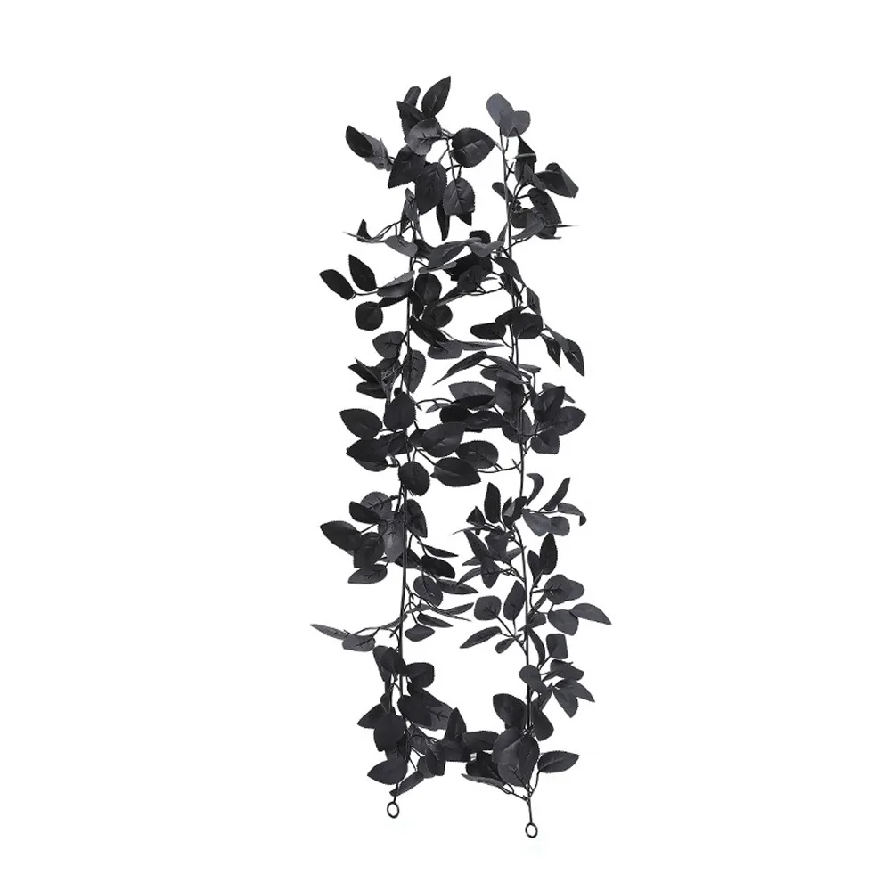 Black Halloween Rose Leaf Vines Simulated Flowers 175cm Artificial Rose Vines Handmade Realistic Halloween Garland Home Decor