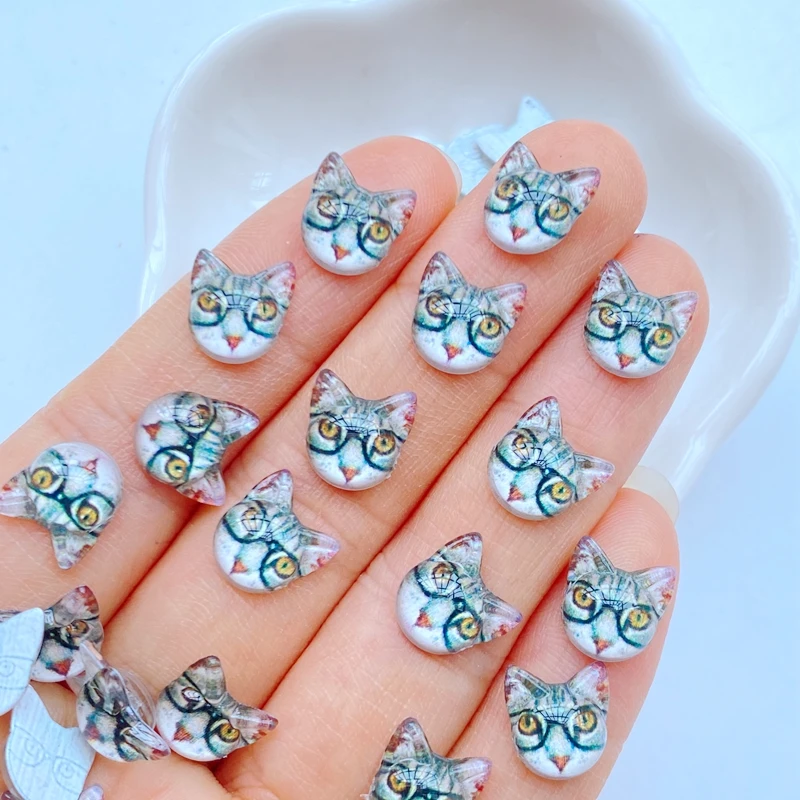 50Pcs New Mini Cute 9*10mm Animal Cartoon Cat Head Flat Back Resin Scrapbooking Jewelry Craft Decoration Accessorie