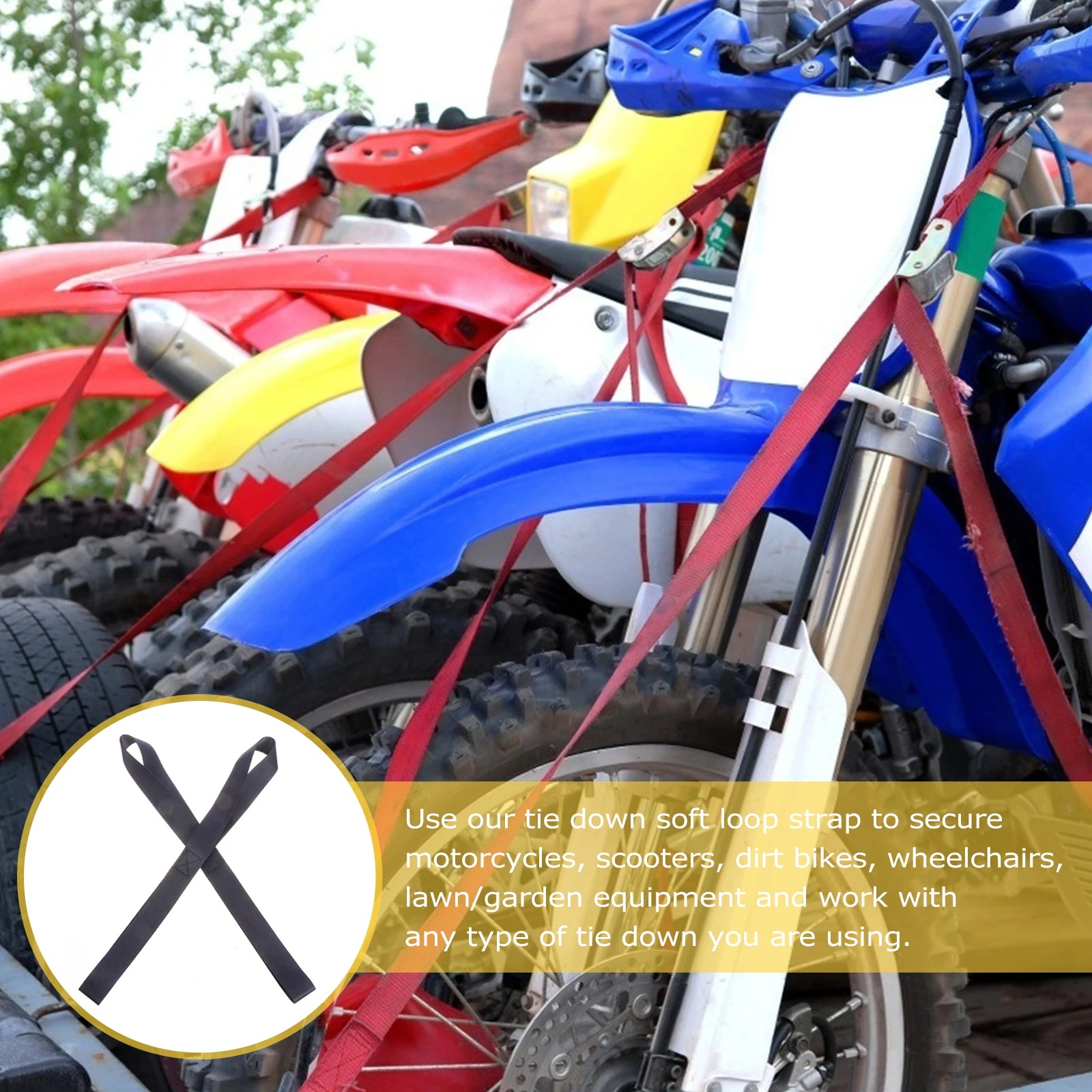 

8pcs Motorcycle Tie Down Straps Heavy Duty Loop Straps Dirt Bikes Scooters Wheelchairs Garden Equipment Fastening Rope Hauling