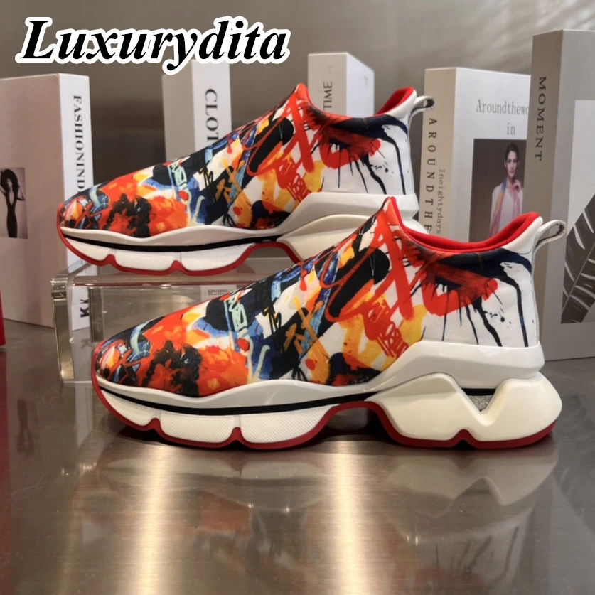

Top Quality Womens Trendy Casual Sneakers Luxury Mens Real Leather Tennis Shoes Designr Red Sole Tide Lovers Rivet Shoes HJ0499