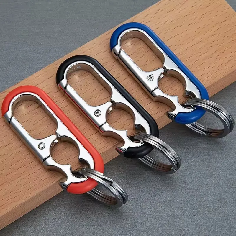 Multi-function Solid Color Zinc Alloy Waist Hanging Lock Bottle Opener Keychain Men's Business Double Ring Keychain Pendant Gift