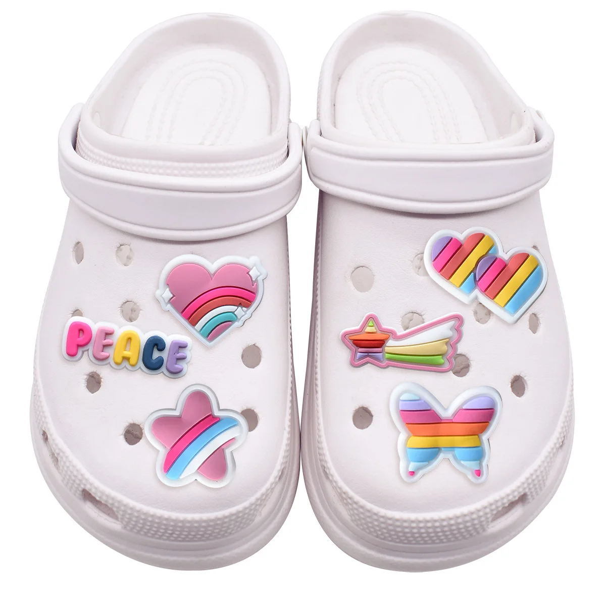 

New 1pcs Pins Shoe Accessories For Sandals Buckle With Love And Peace Decoration Jeans Clogs Kids Favors Boy Girls Xmas Gift