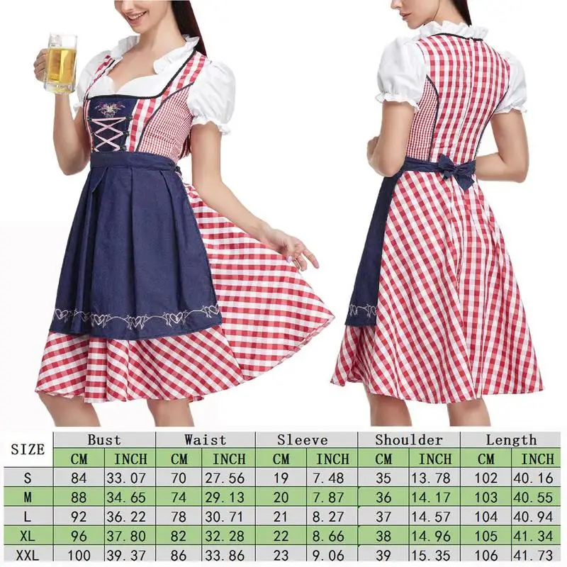 Stroje na Oktoberfest w kratę Dirndl sukienki damskie tradycyjne niemieckie sukienki niemieckie piwo festiwalowe stroje Cosplay na Oktoberfest