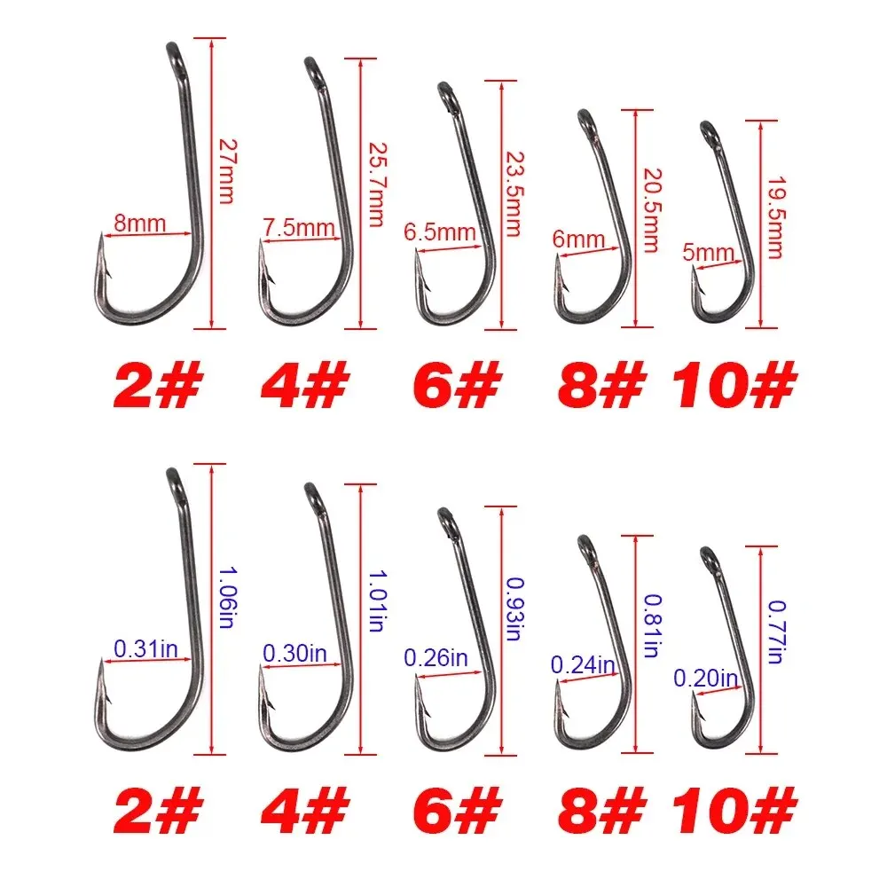 Hirisi 15pcs PTFE Coated High Carbon Steel Fish Hook Micro Barbed With Eye Long Shank X913 Carp Fishing Accessories