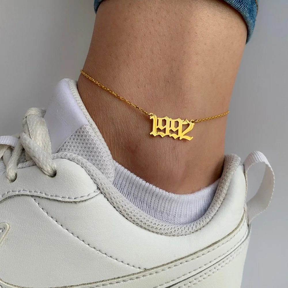 Custom Personalized Items Anklet Braclet Personalizados Stainless Steel Customized Old English Year Anklets For Women Girls