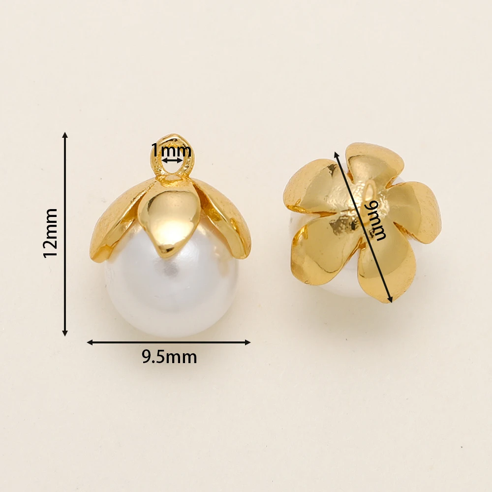 4/10pcs 12mm 14/18K Gold Plated Brass Exquisite Pearl Charms Pendants For Women Earrings Making Jewelry Making Accessories