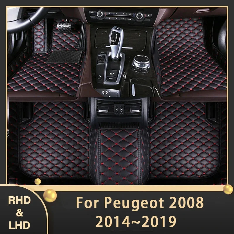 

Автомобильные коврики для Peugeot 2008 A94 2014 ~ 2019 авто изготовленные на заказ автомобильные подушечки для ног кожаный ковер аксессуары для интерьера 2015 2016 2017 2018