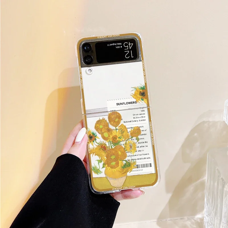 Retro Art Van Gogh Oil Painting Phone Case For Samsung Galaxy Z Flip 6 5 4 3 For Samsung Flip6 Hard Crystal Shell Cover Fundas
