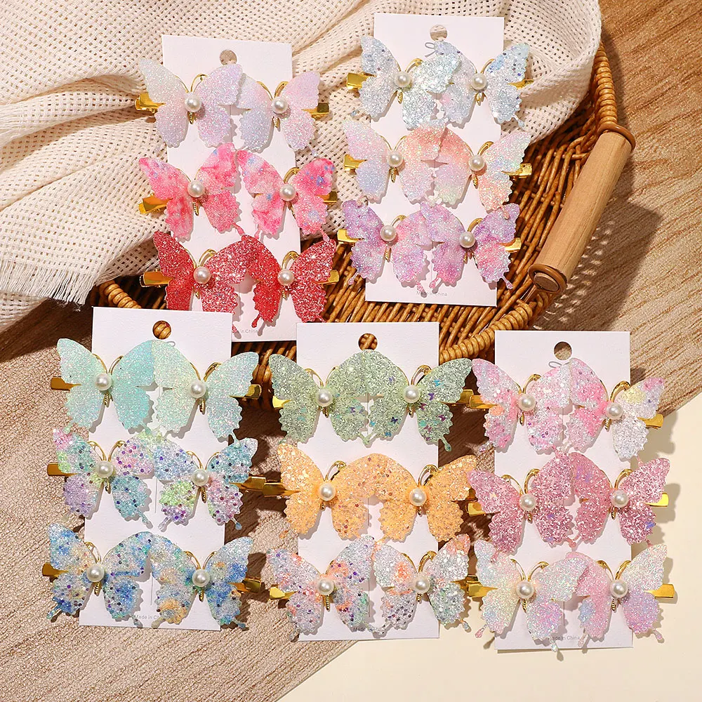 2/6Pcs Colorful Butterfly Hairpins Girl Hair Clips Barrettes Women Sweet Hair Ornament Rainbow Headwear Fashion Hair Accessories