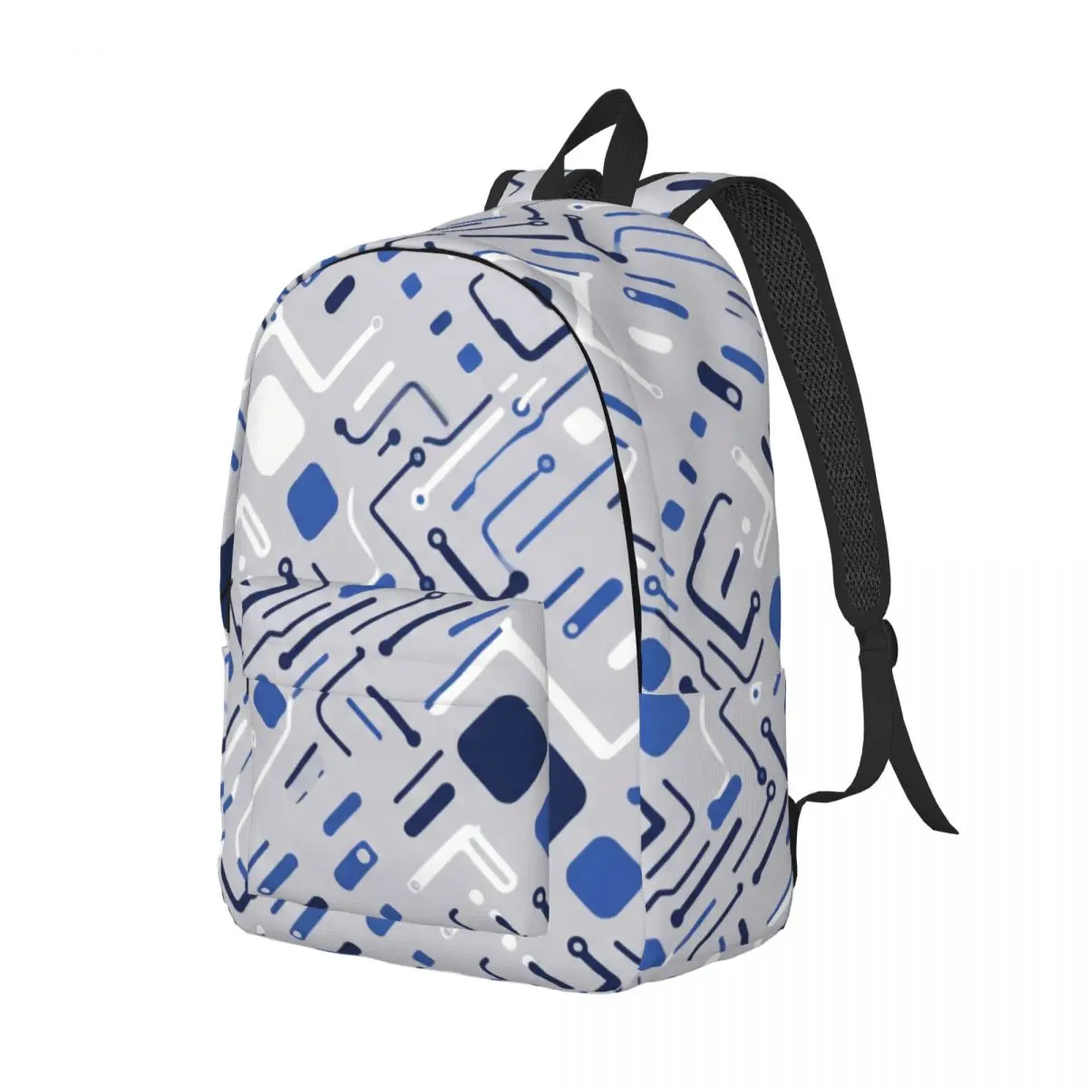 Blue Aesthetic School Backpack Diagonal Circuit Node Square Tech Circuit Light Gray Navy Clean White Cool Bookbag for Girls Boys