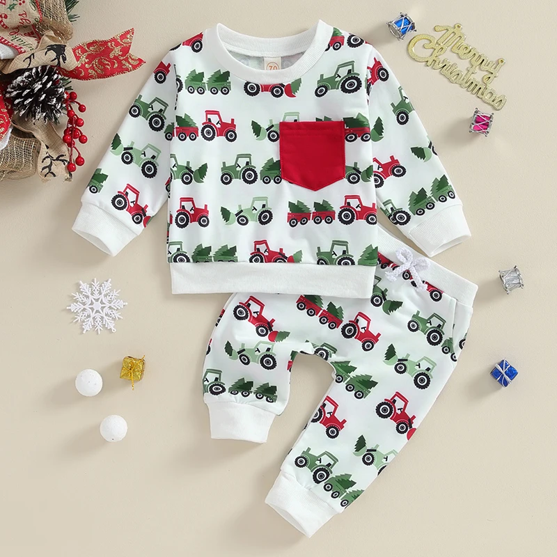 

Suefunskry Toddler Boys Girls Christmas 2Pcs Outfits Truck Christmas Tree Print Long Sleeve Sweatshirt and Long Pants Fall Set