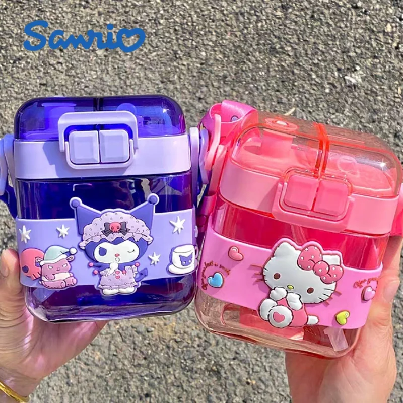 산리오 헬로 키티 대용량 물병 600ml, 카와이 쿠로미 시나모롤 투명 플라스틱 주전자 빨대 포함 휴대용 컵 선물
