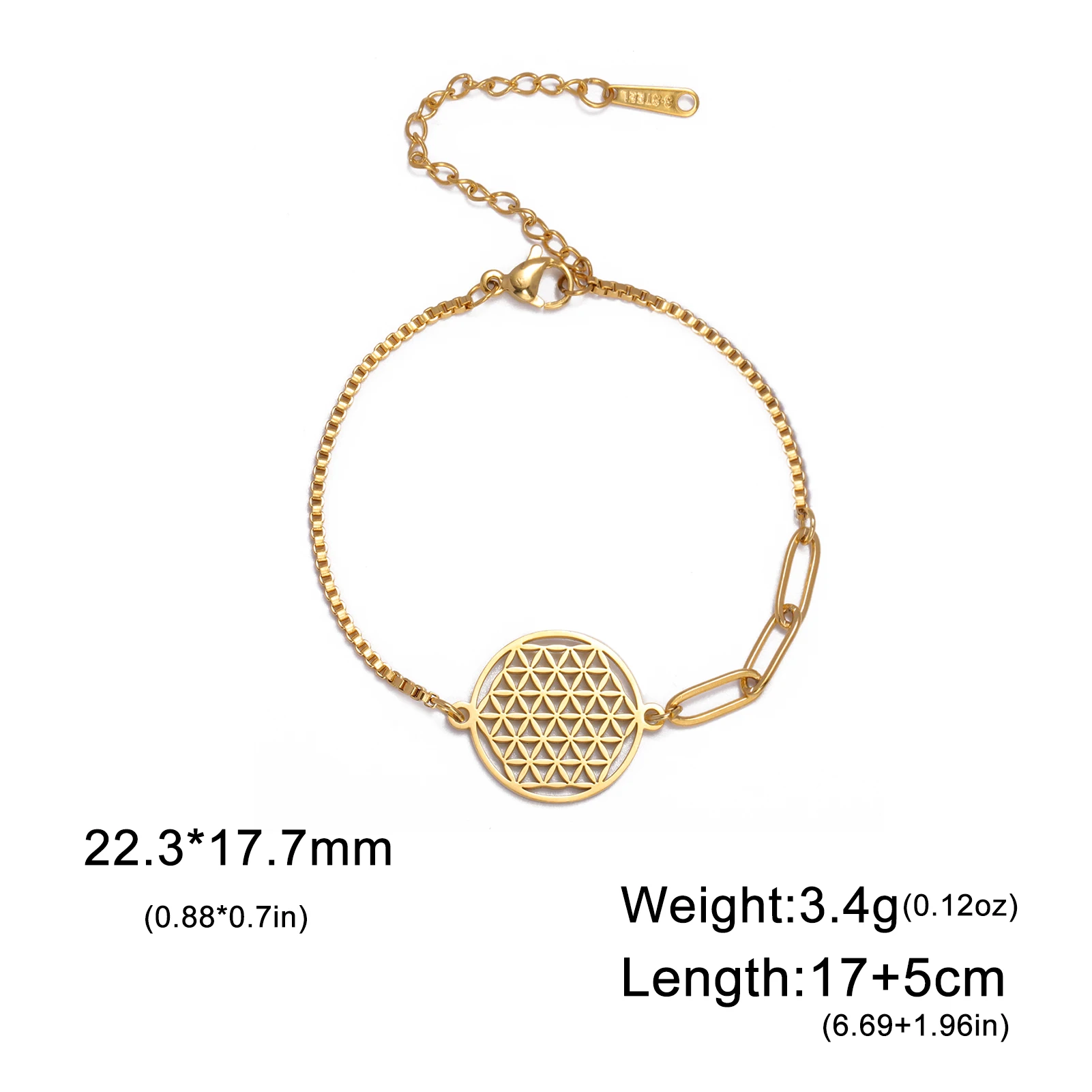 LIKGREAT Vintage Flower of Life Charms Bracelet for Women Stainless Steel Hollow Geometric Wrist Bracelets Wicca Jewelry Gift