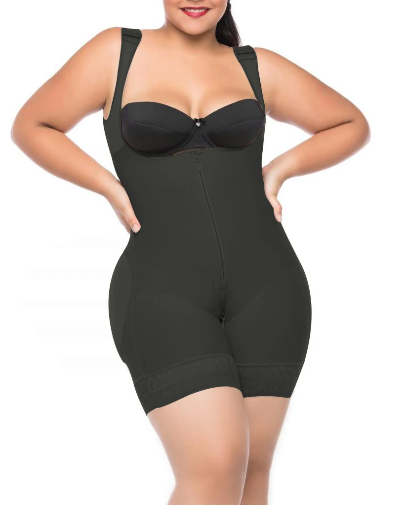 

Women'S Corset Waist Traine Compression Bodysuit Zipper Closure With Wide Adjustable Shoulder Straps Postpartum Tumt Control