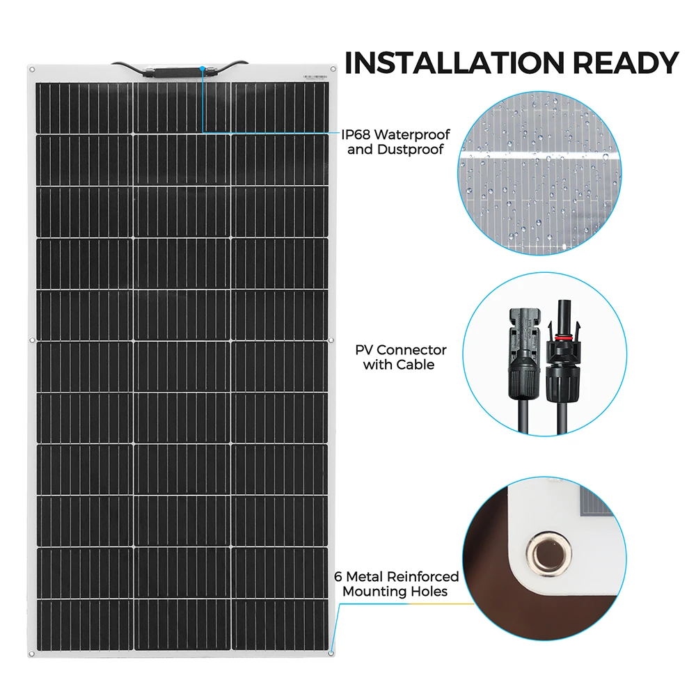 Imagem -05 - Semi-flexible Solar Panel 1200w 600w 480w 120 w 18v Monocristalino Semi-flexível Painel Solar 10 10 Peças Painel Solar 120 w Escolher para rv Barco Carro Casa