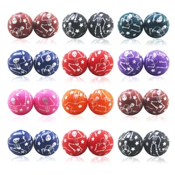 2024 New Arrival Halloween Dancing Skull Bones Printing Silicone Beads 15MM 10Pcs Skull Skeleton For DIY Making Pen Decoration