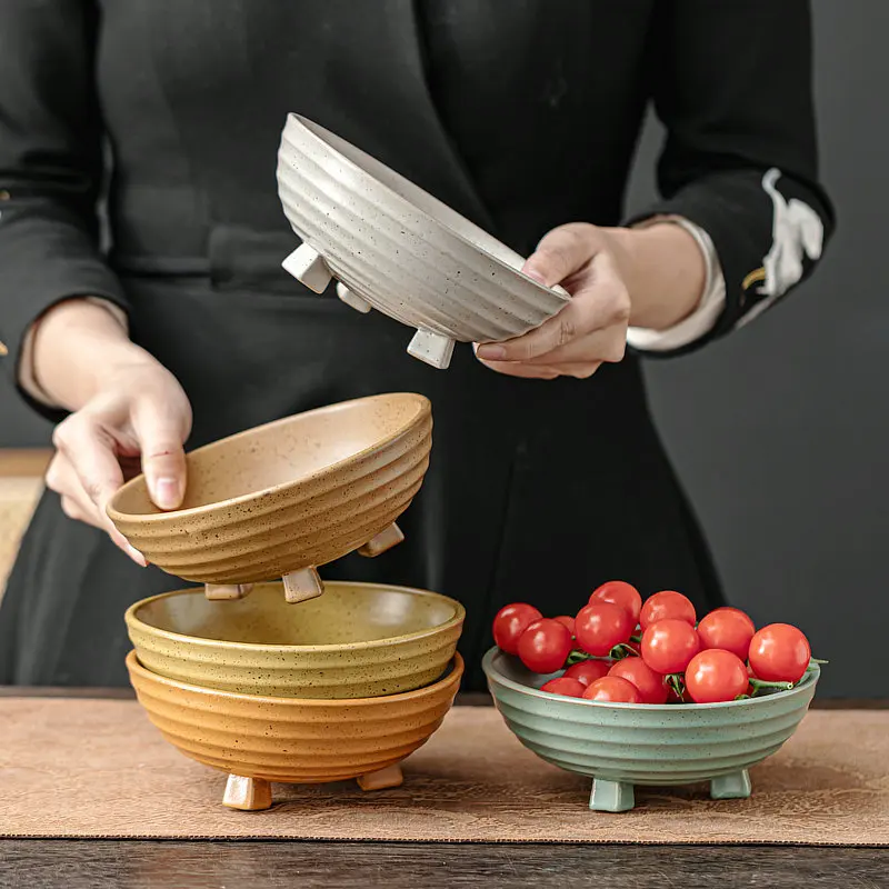 

Vintage Threaded Square Foot Ceramic Plate Splash-Ink Round Fruit Plates Versatile Porcelain Hotel Tableware Dessert Cake Dishes