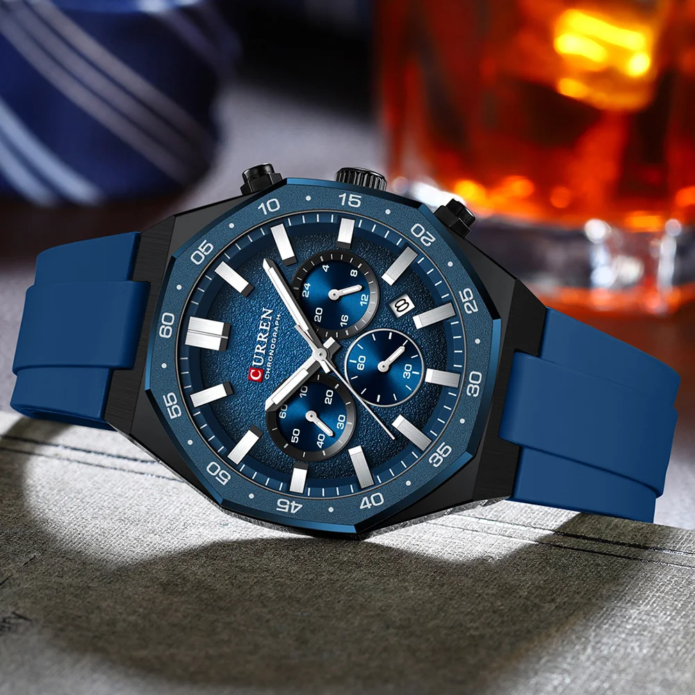 CURREN 8489 New Mens Watches Waterproof Sports Watch Silicone Strap Chronograph Quartz Wristwatch Relogios Masculino+BOX view 5