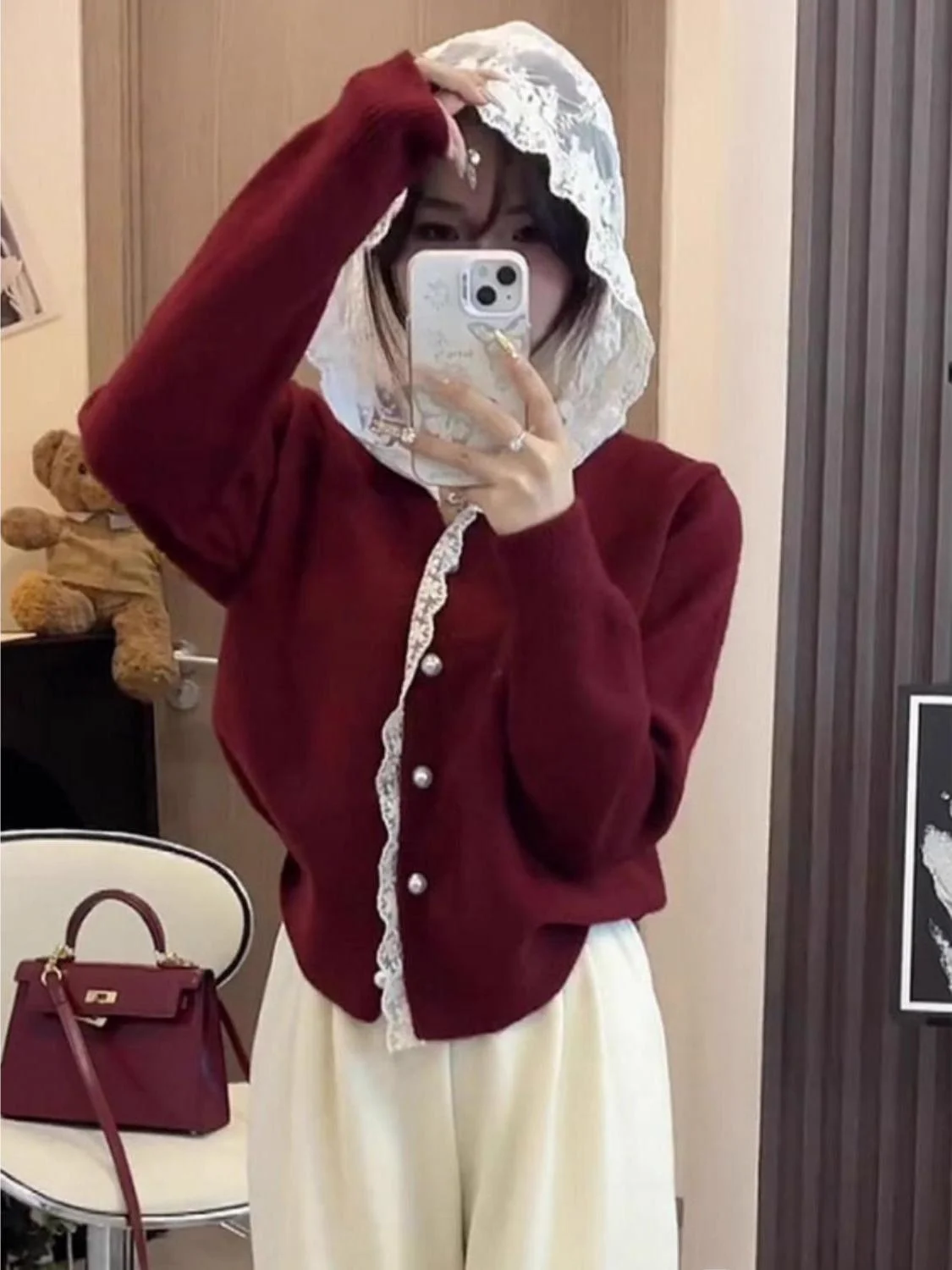 여성용 레이스 스플라이스 긴 소매 니트 스웨터 가을 겨울 신상 루즈 슬림핏 가디건 탑 다용도 캐주얼웨어