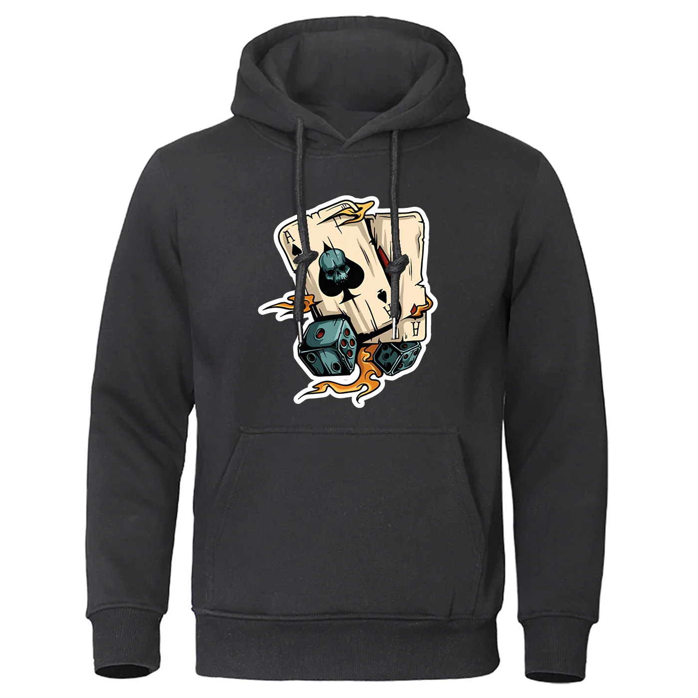 

Мужское худи 2026 с капюшоном, креативным принтом логотипа «Покер и кубики», в стиле Харадзюку, модное, уличное, теплое, с длинными рукавами, пуловер