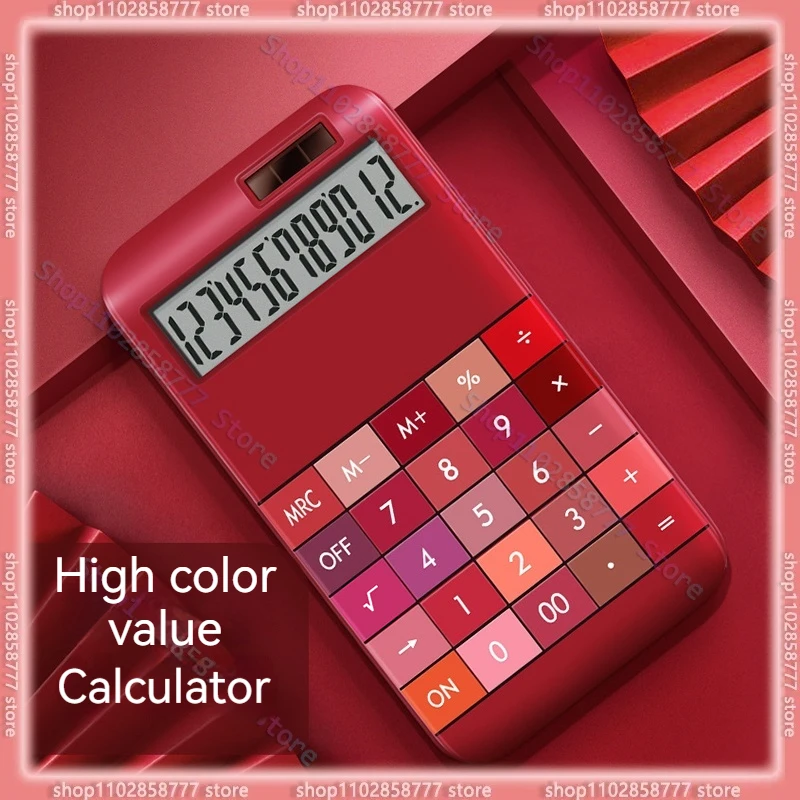 Calculator High Aesthetic Value Dedicated To Office Use True Solar Energy 12 Digit Large Screen Display Blush Color Computer