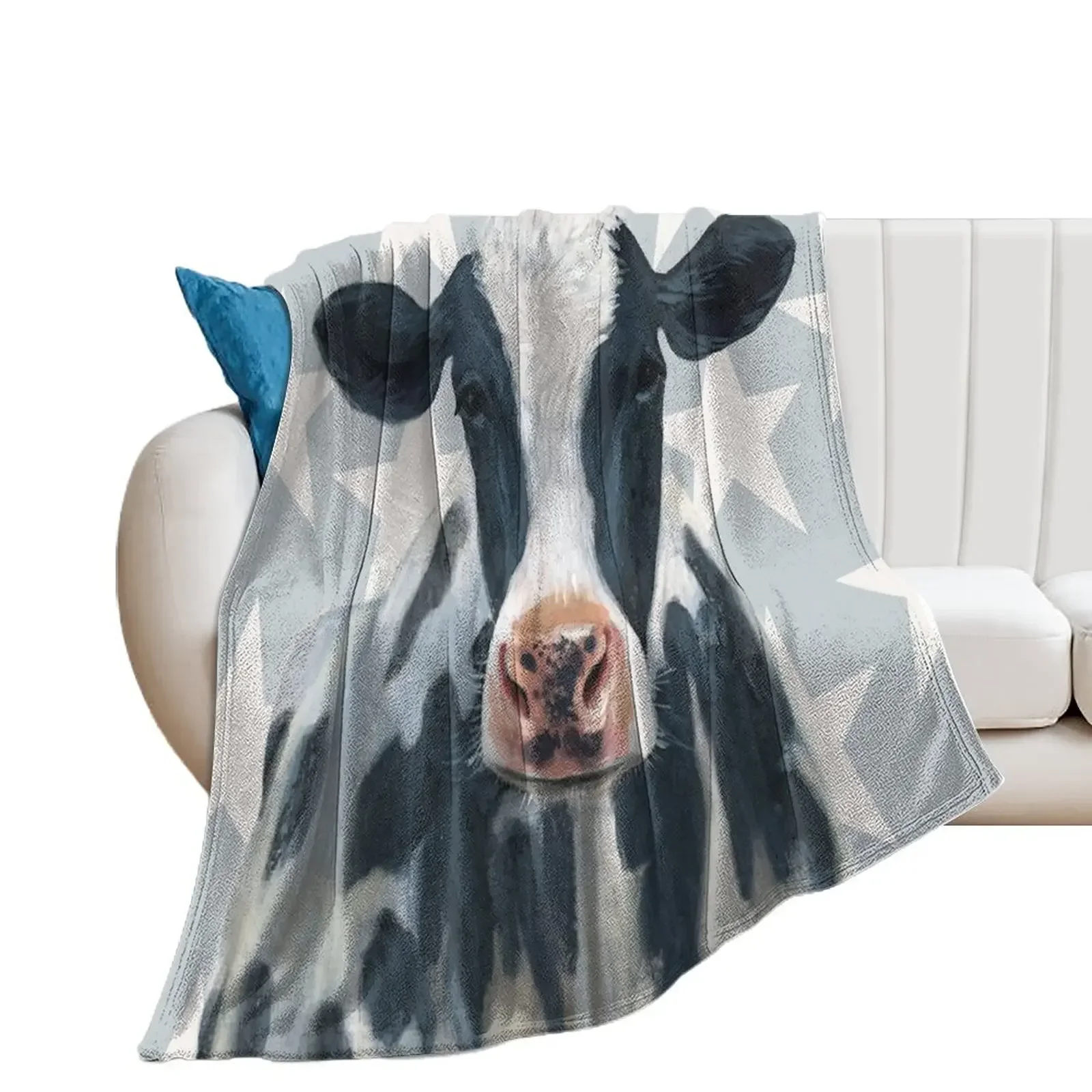 Patriotic Farm Cute Cow Pet Animal Lover Throw Blanket Soft Thermal Bed linens Hair Blankets