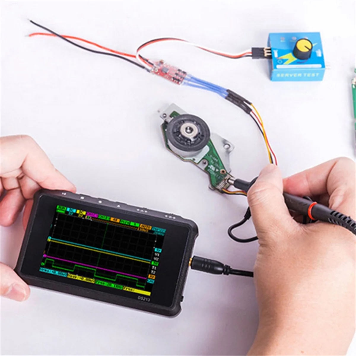ABKM DS213 Mini osciloscopio Digital 100M Sa/S 15MHz osciloscopio de bolsillo de 4 canales USB Osciloscopio multímetro pantalla LCD