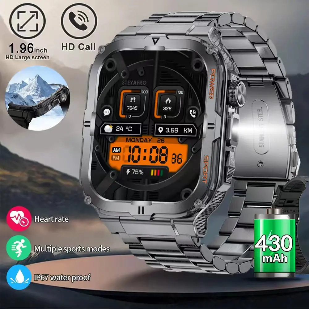 

Military SmartWatch Men Voice Assistant 430mAh Bluetooth Call HeartRate IP68 Waterproof LED Flashlight SmartWatch For xiaomi NEW