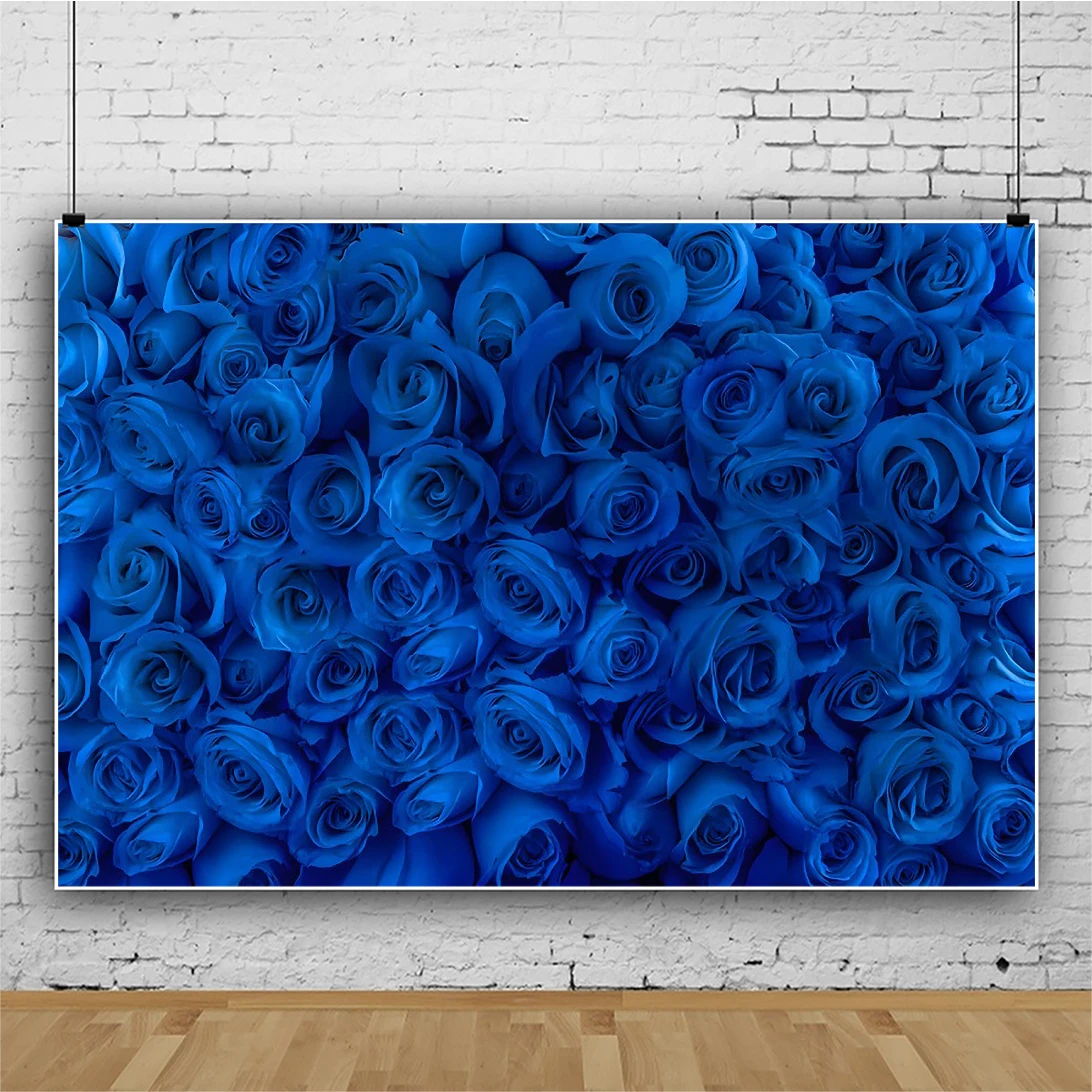 Laeacco Royal Blue Rose Flower Wall Photo Backdrop Bridal Shower Miss to Mrs Wedding Party Decor Portrait Photography Background