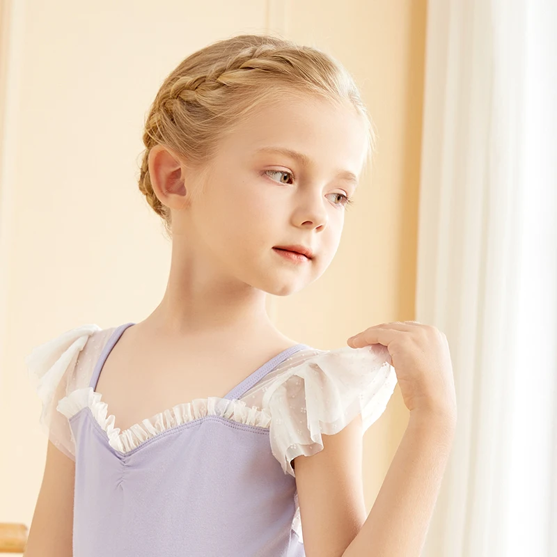 Ragazze bambini balletto Mesh Fly Sleeves Body a doppio strato ginnastica per bambini allenamento di base costumi da Yoga per il corpo