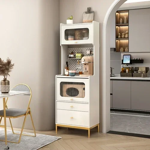 Cream White Sideboard Cabinet Wall-Mounted Coffee Machine Simple Kitchen Microwave Storage Cabinet