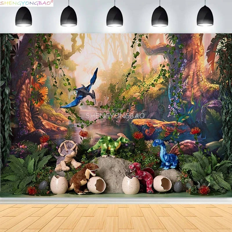 

Jurassic Gates Dinosaur Tropical Green Leaves Photography Backdrops Children 1st Birthday Safari Photo Studio Background CX-02