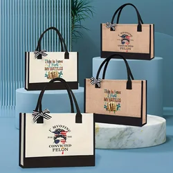 1 pz Tote Bag Fashion Printed Letter Tote Bag borsa per la spesa in cotone e lino adatta per lo Shopping da viaggio borsa a tracolla da campeggio