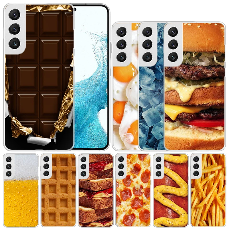 Funda blanda para teléfono Samsung Galaxy, cubierta con estampado de comida, patatas fritas, cerveza, queso, S23, S22, S21 Ultra, S20 FE, S10 Plus, S10E, S9, S8 +, Patt